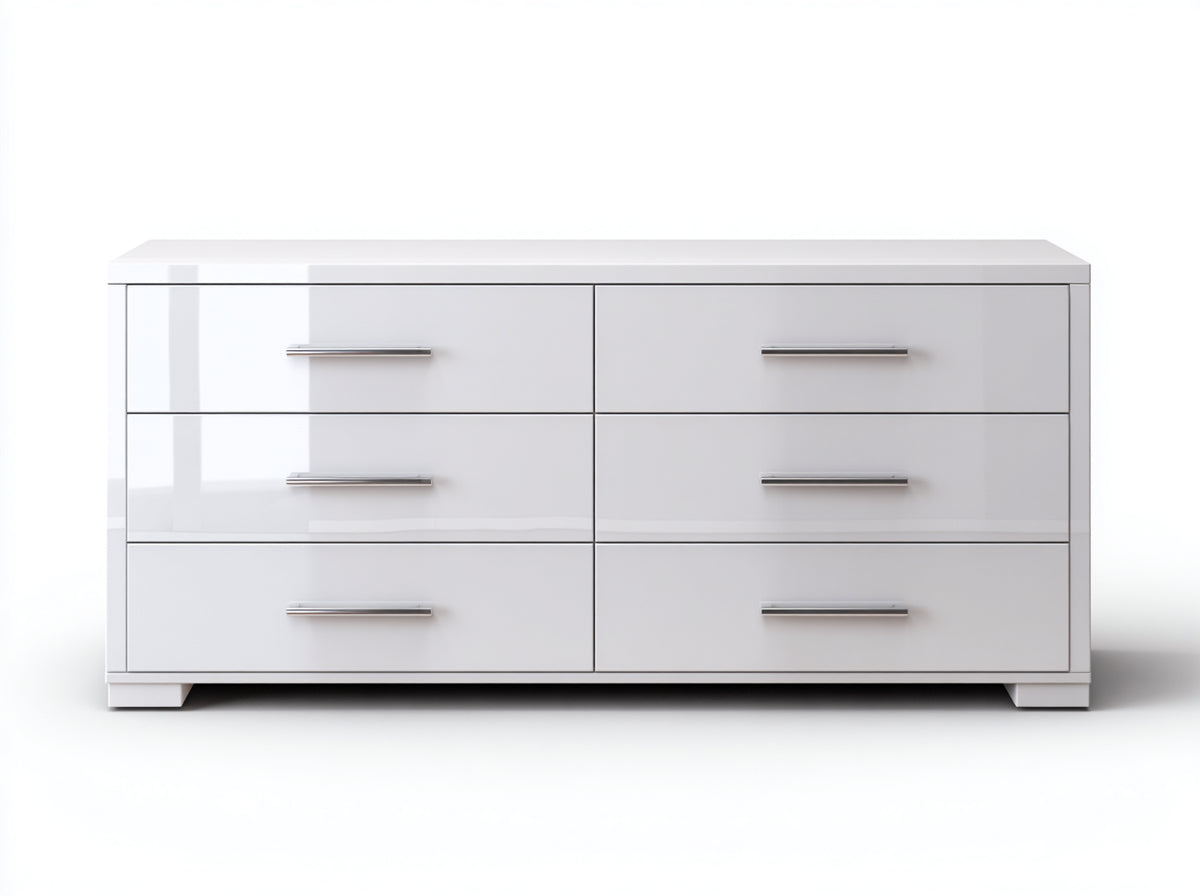 Commode - bois - 160x45x85 cm - blanc brillant - style moderne épuré