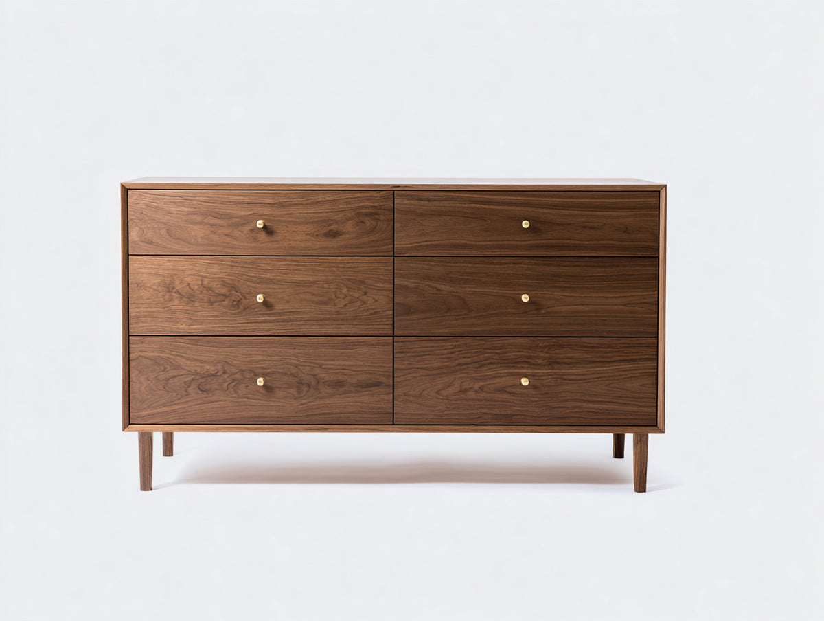 Commode - bois-métal - 152 x 45 x 86 cm - marron noyer - style moderne du milieu du siècle