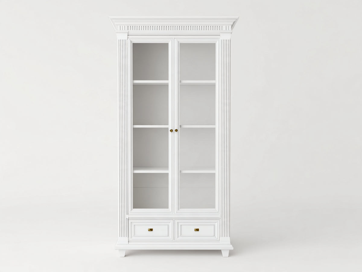 Vitrine - Bois-Verre - 100x40x200 cm - Blanc - Style classique