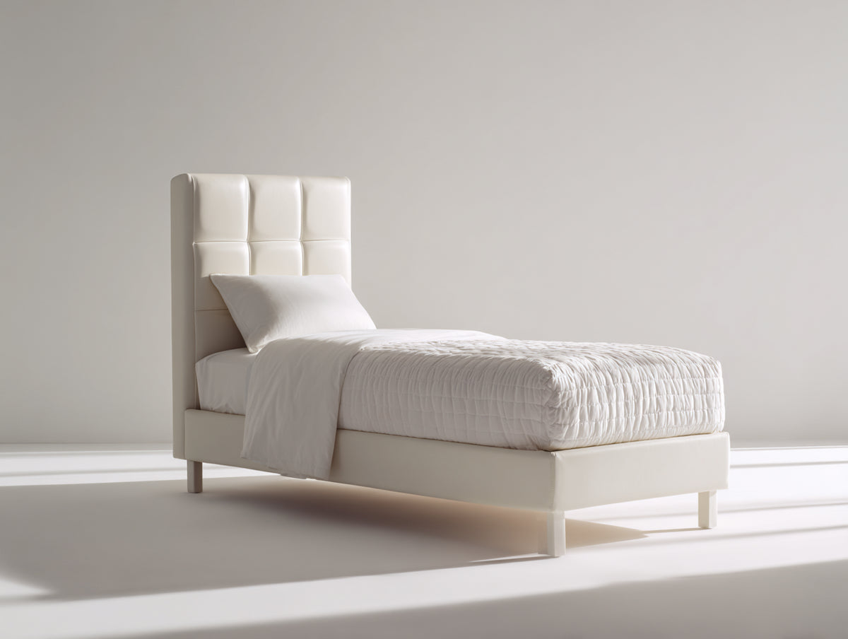 Lit simple - Similicuir - 200x90x125 cm - Blanc - Style moderne