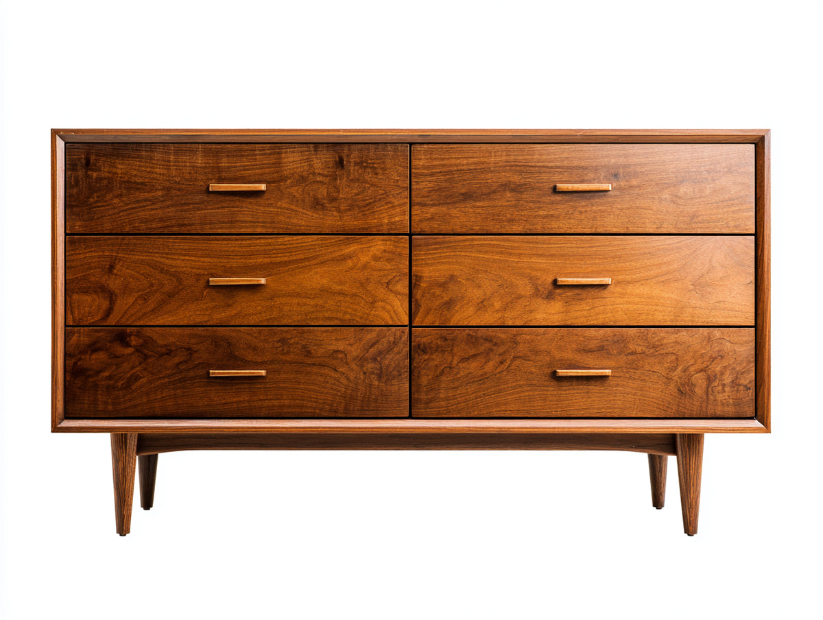 Commode - bois-métal - 155 x 45 x 84 cm - marron noyer - style moderne du milieu du siècle