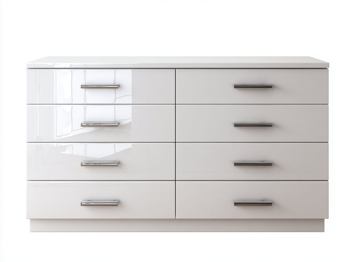 Commode - bois - 160x45x90 cm - blanc brillant - style contemporain