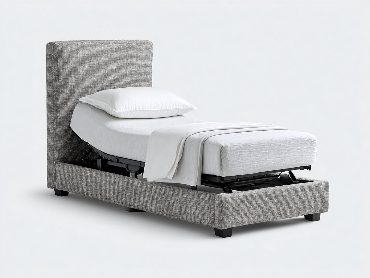 Lit simple - Tissu - 200x100x120 cm - Gris - Style contemporain