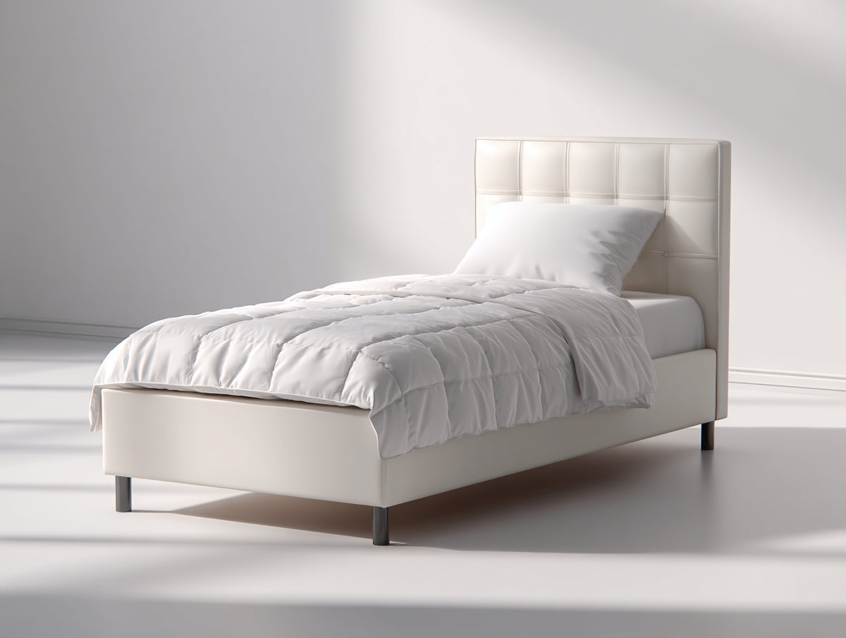 Lit simple - Similicuir - 200x90x125 cm - Blanc - Style contemporain