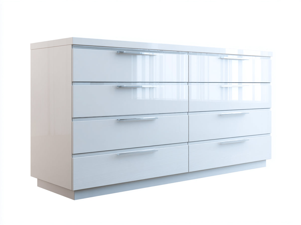 Commode - bois - 160x45x85 cm - blanc brillant - style contemporain