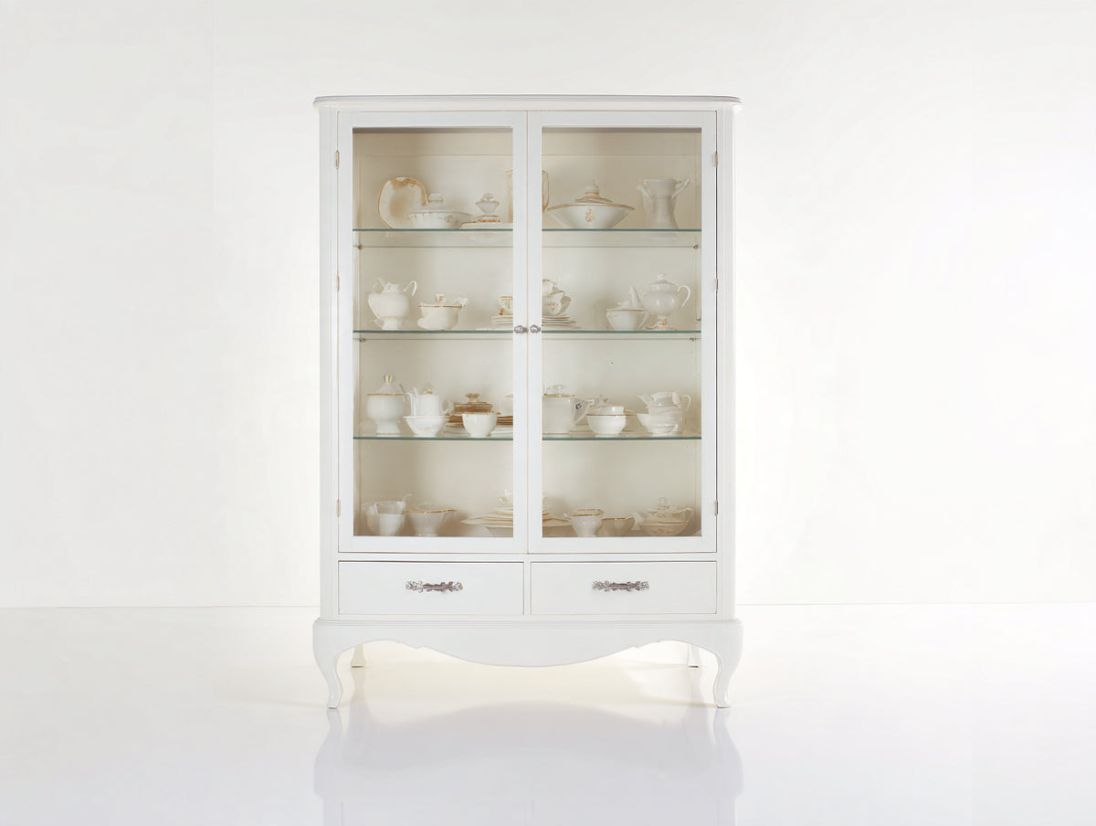 Vitrine - Bois-Verre - 110x45x190 cm - Blanc - Style classique