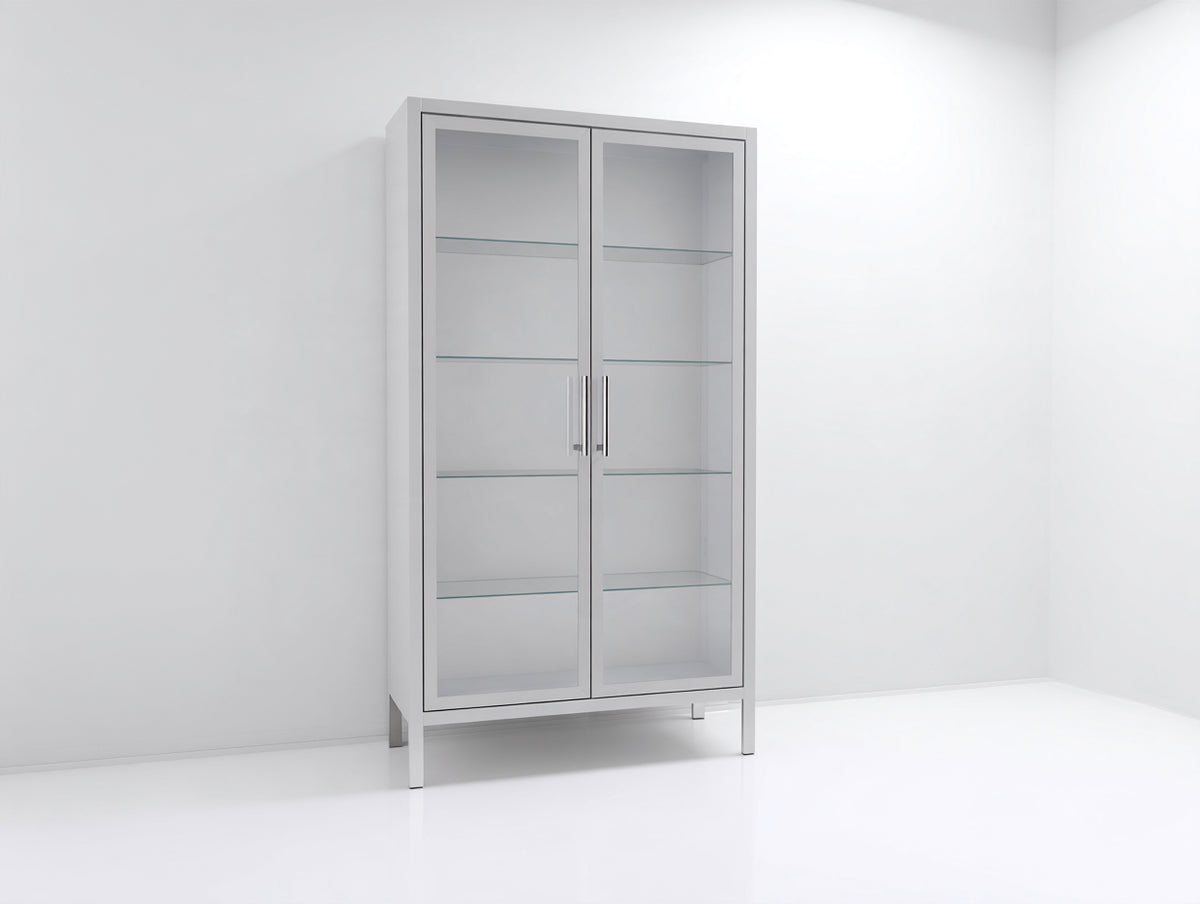 Vitrine - Bois-Verre - 100x40x180 cm - Blanc - Style moderne