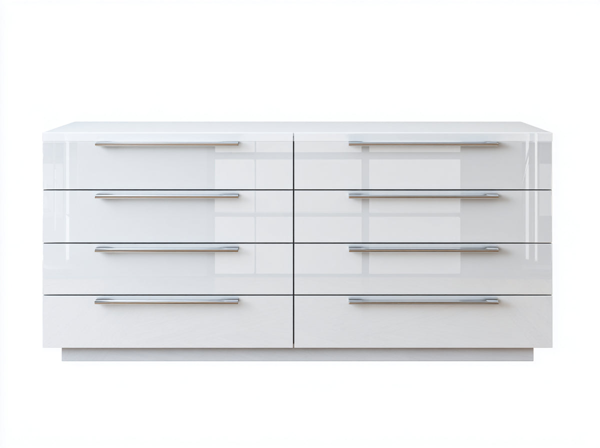 Commode - bois - 170x45x85 cm - blanc brillant - style moderne minimaliste