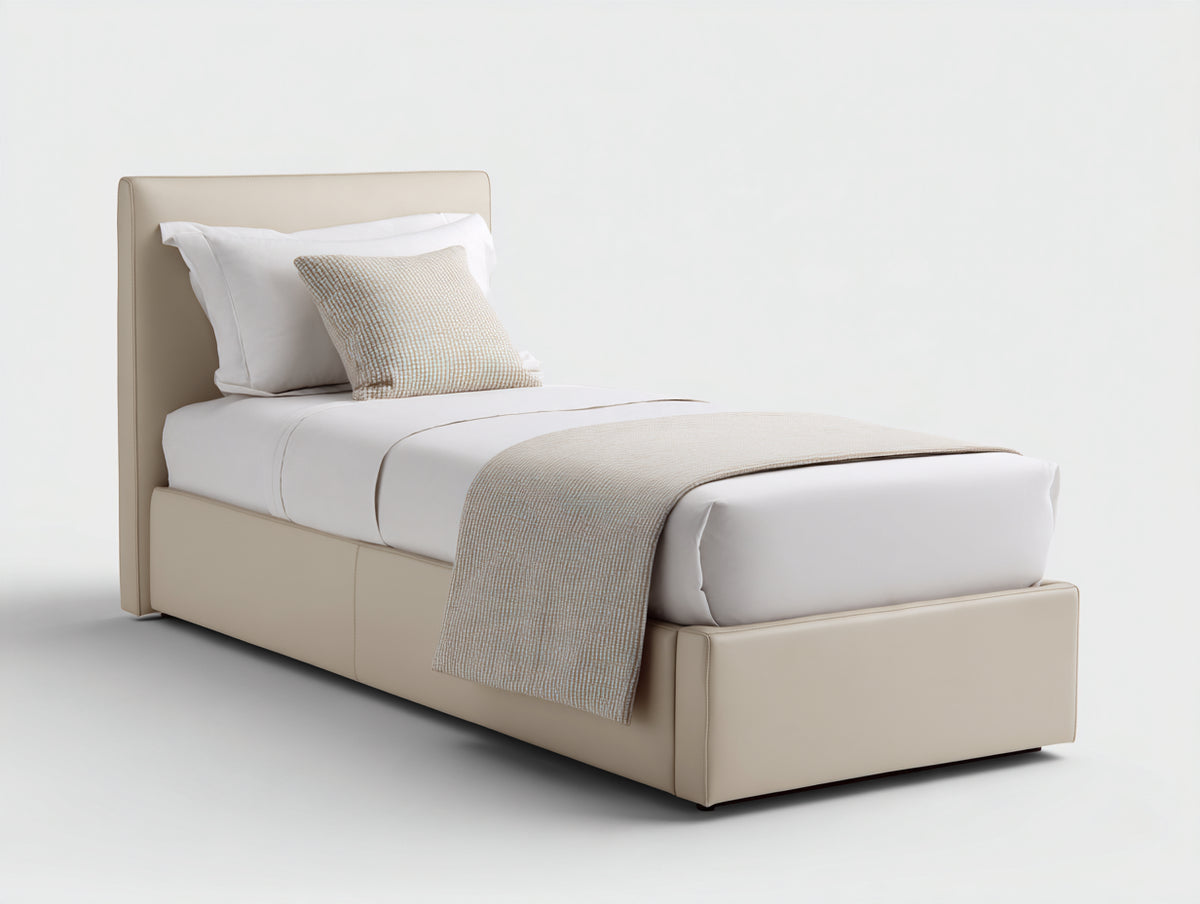 Lit simple - Similicuir - 200x100x120 cm - Beige - Style moderne