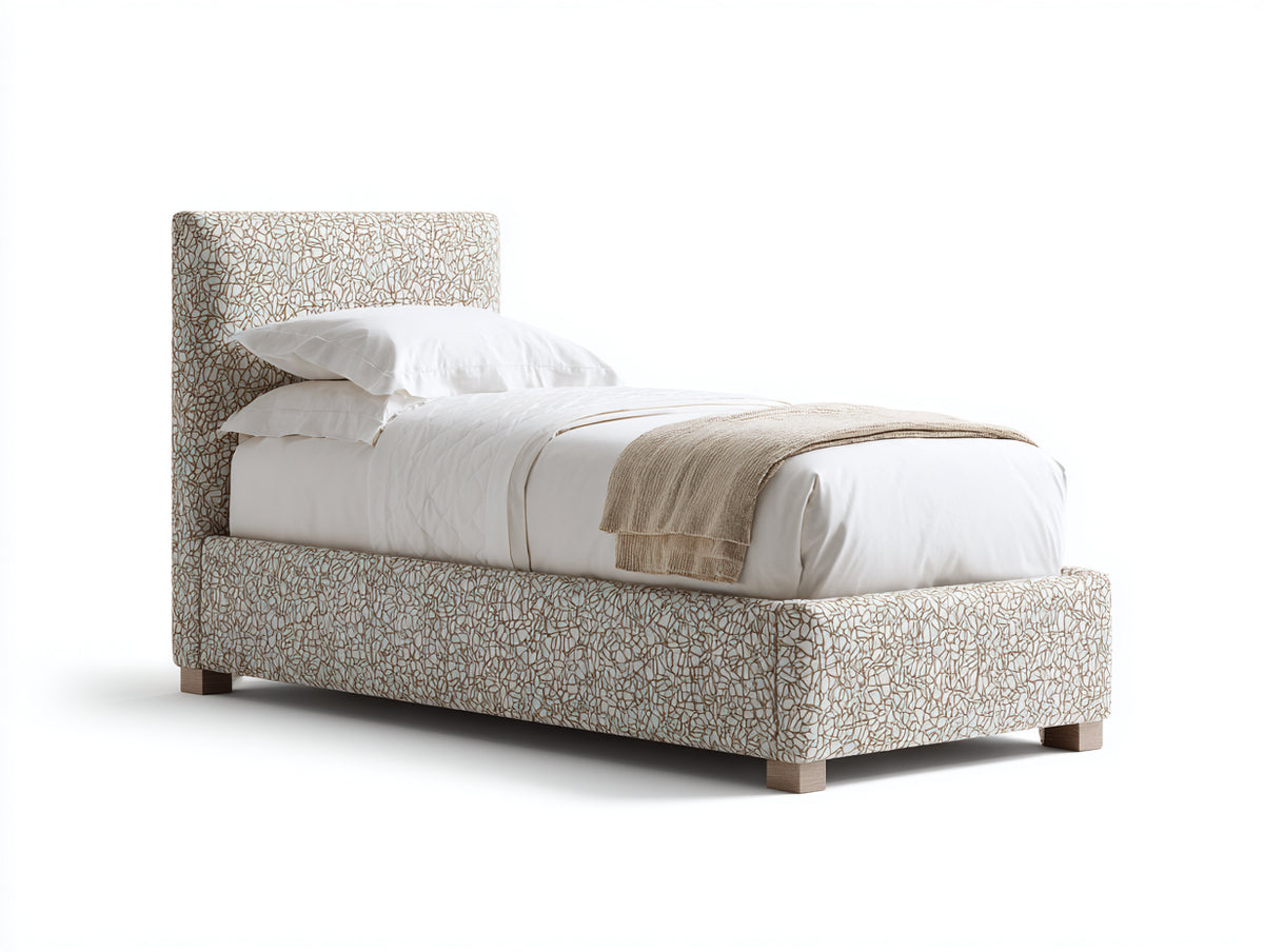 Lit simple - Tissu - 200x90x120 cm - Beige - Style contemporain