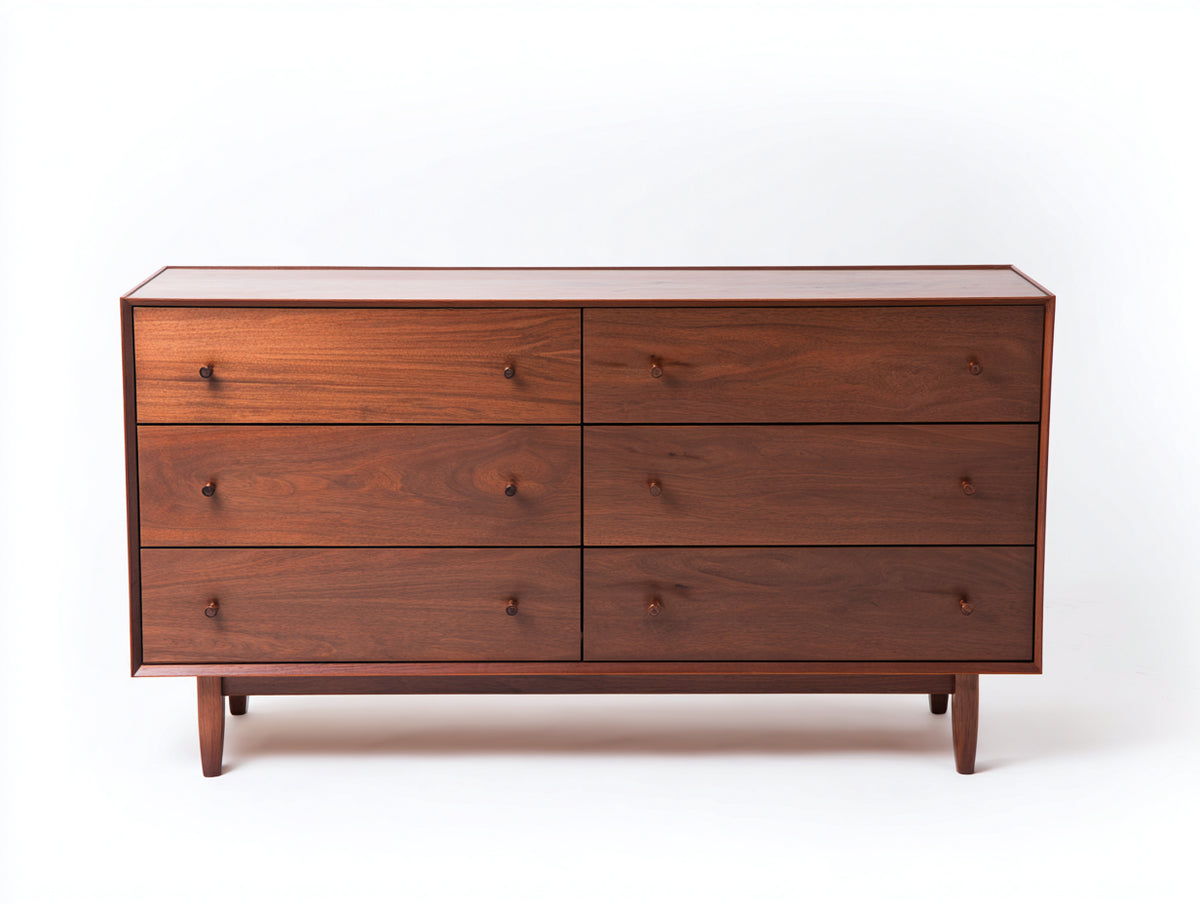 Commode - bois - 170x45x85 cm - brun noyer - style mid-century moderne