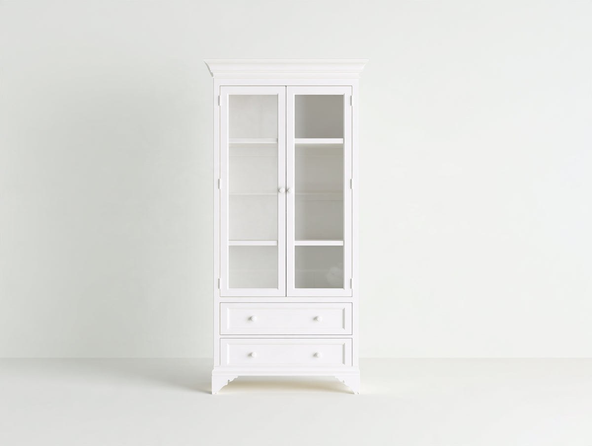 Vitrine - Bois-Verre - 90x40x190 cm - Blanc - Style classique