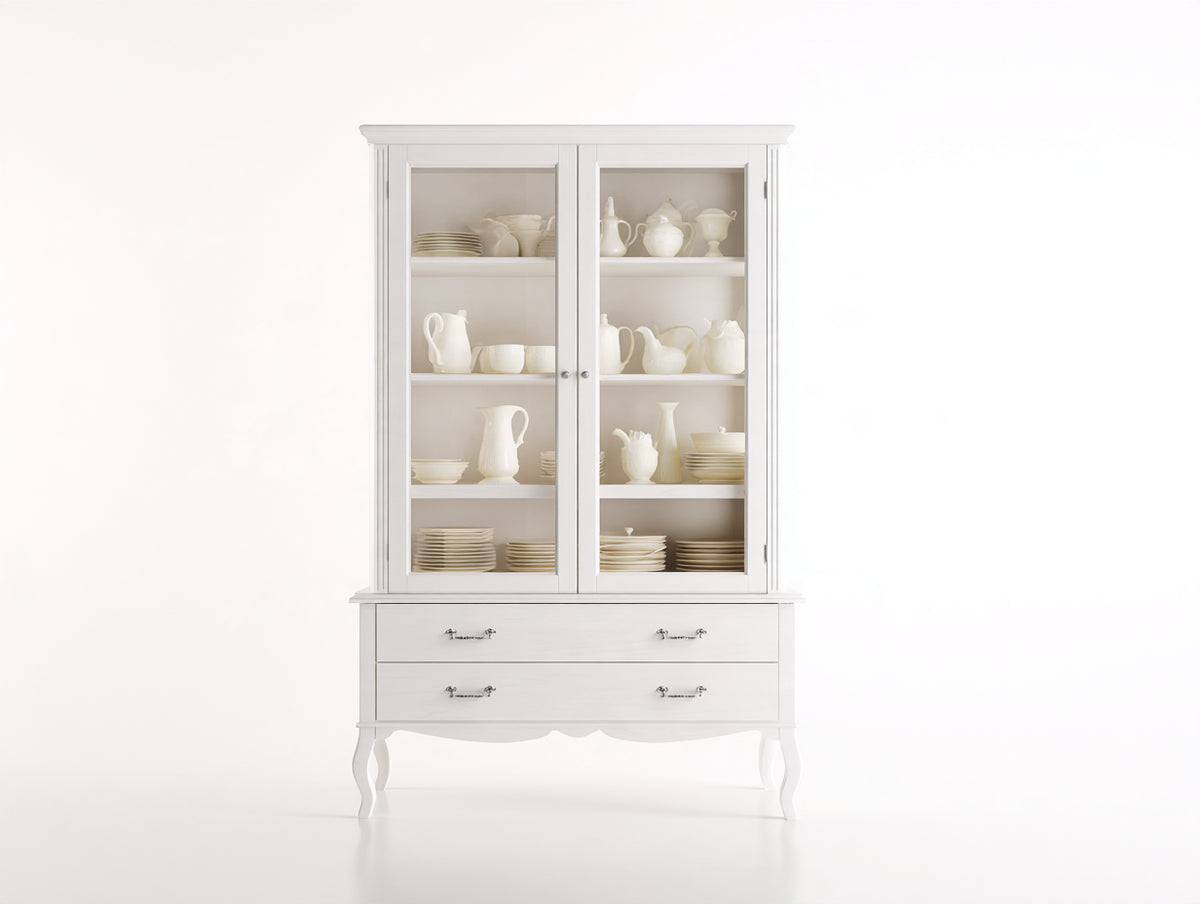 Vitrine - Bois-Verre - 120x45x190 cm - Blanc - Style classique