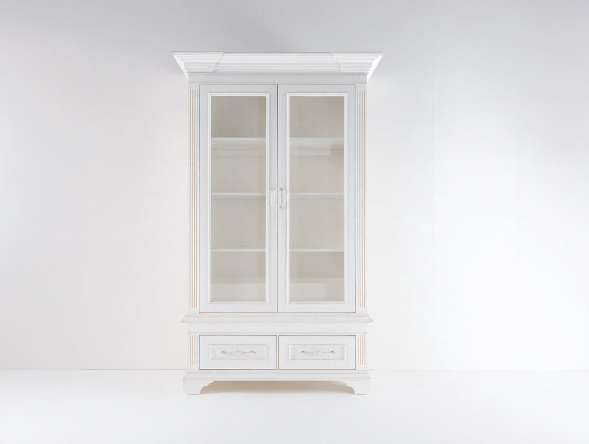 Vitrine - Bois-Verre - 100x45x200 cm - Blanc - Style classique