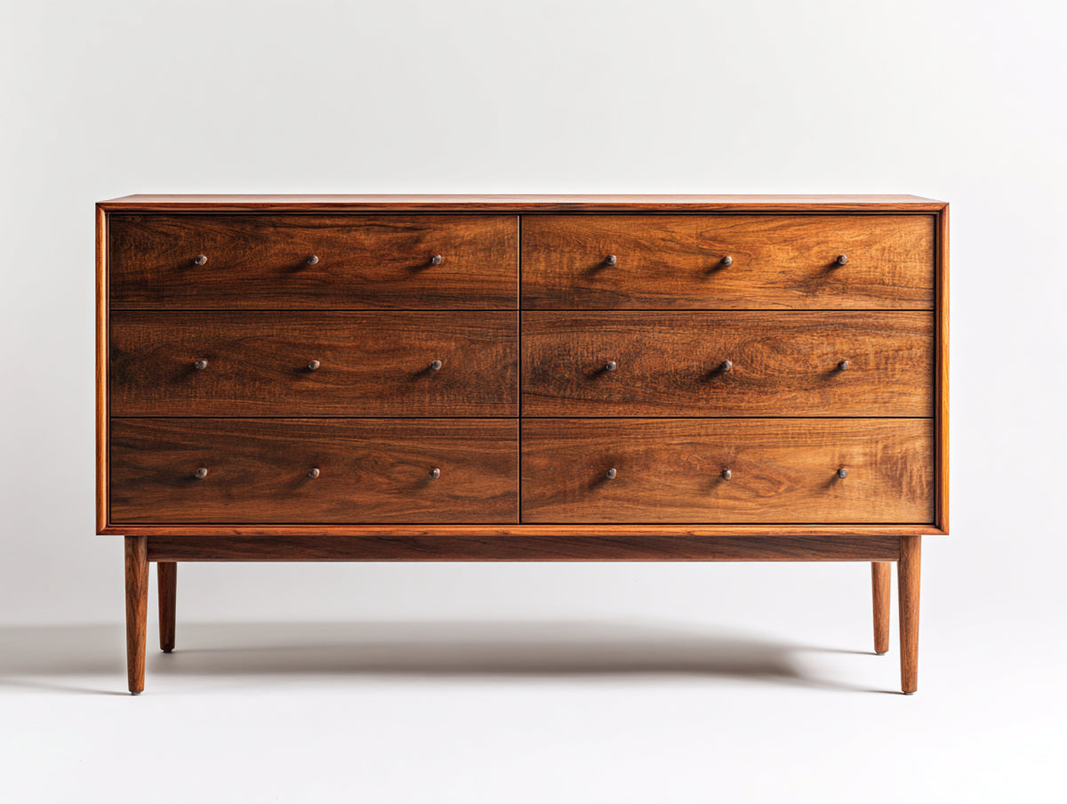 Commode - bois - 150x45x85 cm - brun noyer - style scandinave rétro